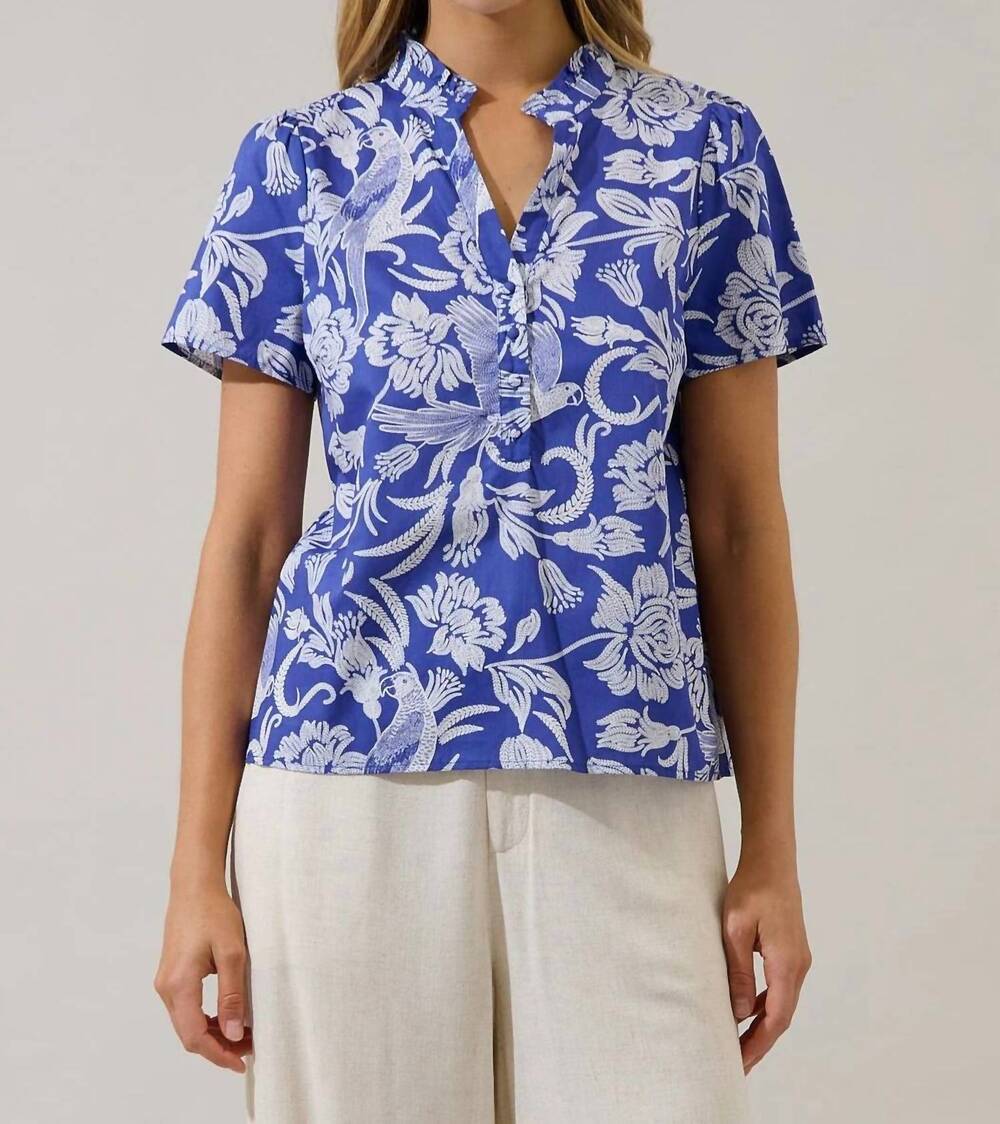 NEW SUGARLIPS whitney floral blouse in navy-white